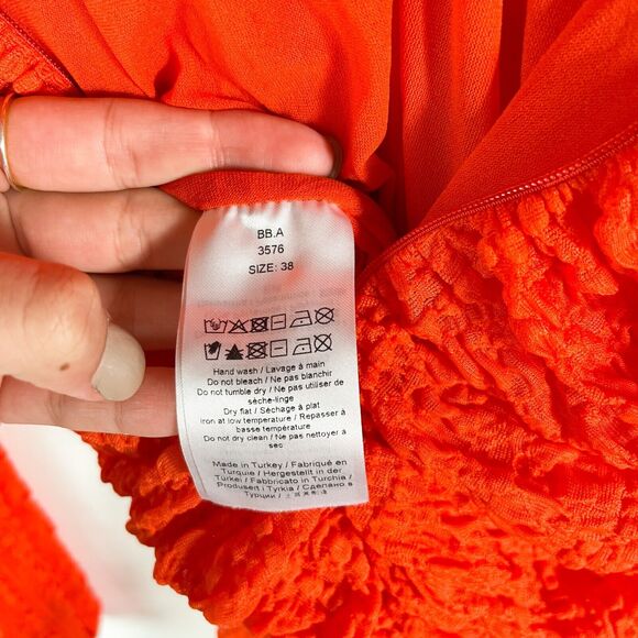 Ganni NWOT Orange Ruched Lace Midi Dress Size 6 - Picture 10 of 12